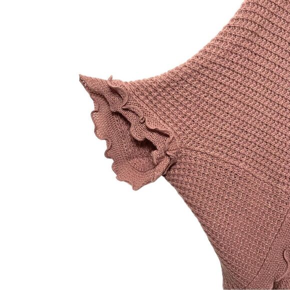 Anthropologie MOTH Rocia Waffle Knit Ruffle Cocoon Sweater Cardigan L - Picture 3 of 10